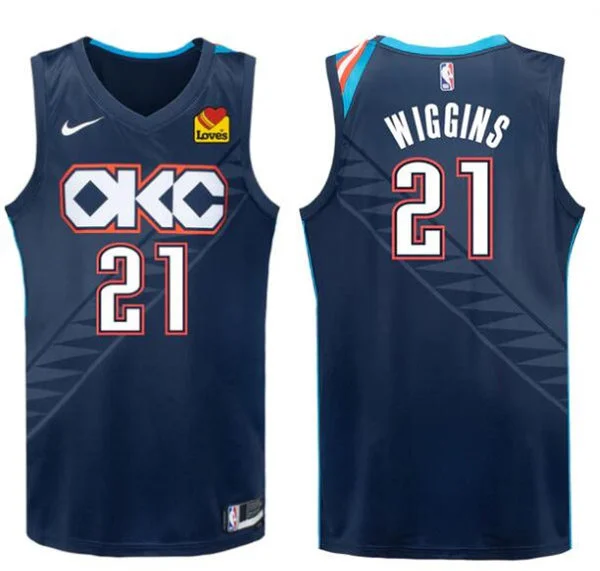 Mens Oklahoma City Thunder #21 Aaron Wiggins Navy 2025-26 City Edition Swingman  Jersey