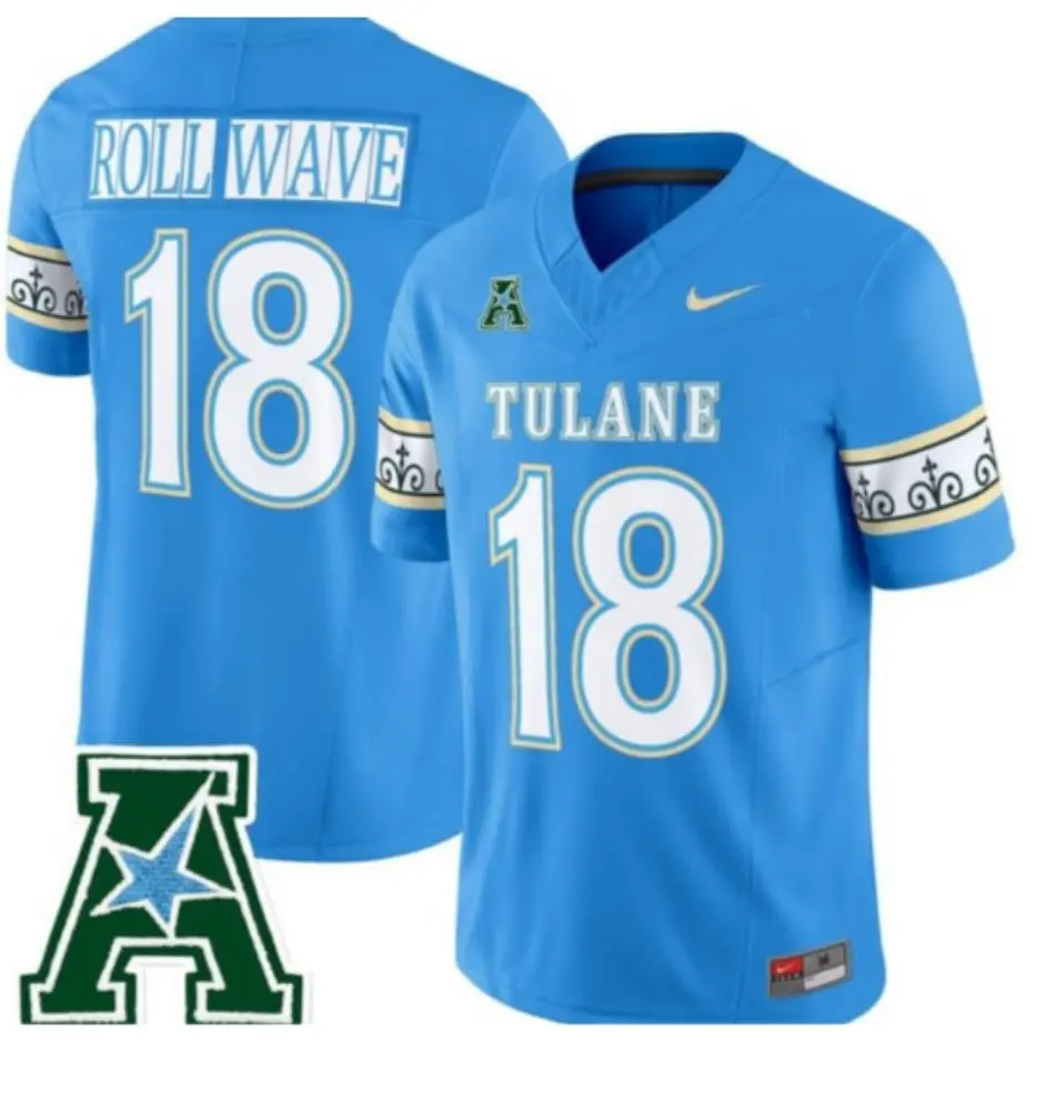 Tulane Green Wave #18 Roll Wave Blue 2025 City Edition Football Jersey