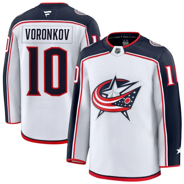 Mens Columbus Blue Jackets #10 Dmitri Voronkov Fanatics White Away Premium Jersey