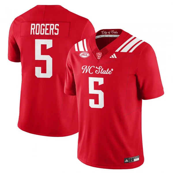 NC State Wolfpack #5 Noah Rogers 2025 Red THE CITY OF OAKS Football Jersey