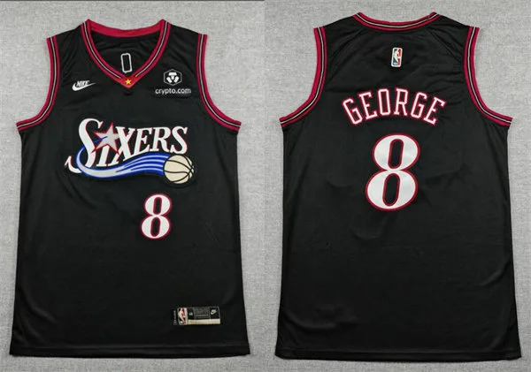 Mens Philadelphia 76ers #8 Paul George Nike Black Hardwood Classics Swingman Jersey