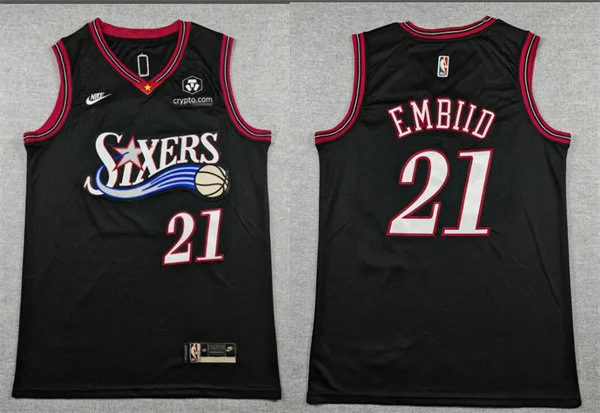 Mens Philadelphia 76ers #21 Joel Embiid Nike Black Hardwood Classics Swingman Jersey