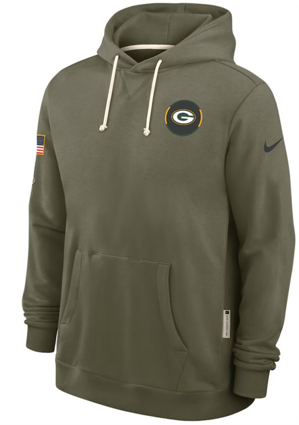 Green Bay Packers Nike Olive 2025 Salute to Service Hoodie Embroidered Quality 
