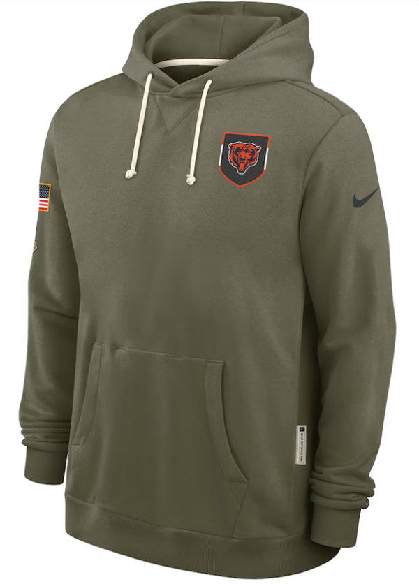 Chicago Bears Nike Olive 2025 Salute to Service Hoodie Embroidered Quality