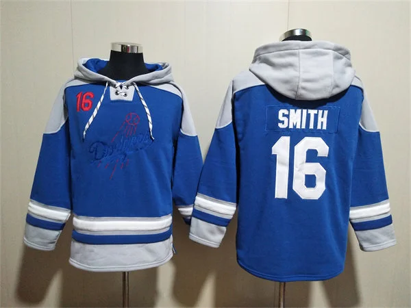 Embroidered Mens Los Angeles Dodgers #16 Will Smith Blue Pullover Hoodie