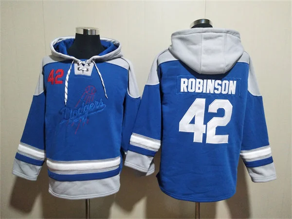 Embroidered Mens Los Angeles Dodgers Retired Player #42 Jackie Robinson Blue Pullover Hoodie