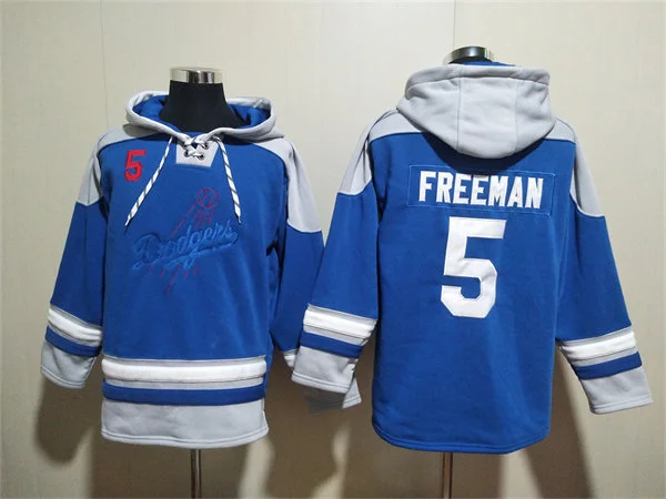 Embroidered Mens Los Angeles Dodgers #5 Freddie Freeman Blue Pullover Hoodie