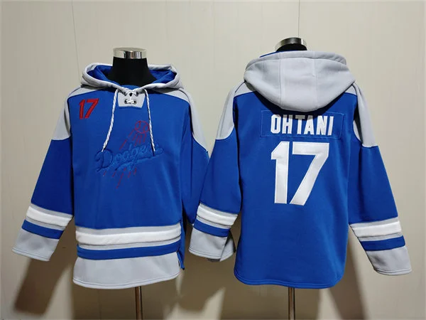 Embroidered Mens Los Angeles Dodgers #17 Shohei Ohtani Blue Pullover Hoodie