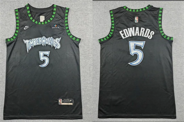 Mens Minnesota Timberwolves #5 Anthony Edwards Black Trees Classic Edition Swingman Jersey
