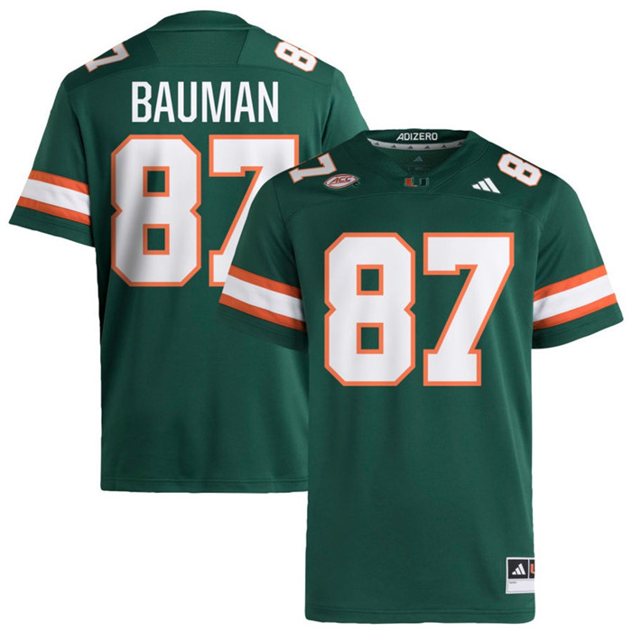 Miami Hurricanes #87 Alex Bauman 2025 Green College Football Game Jersey