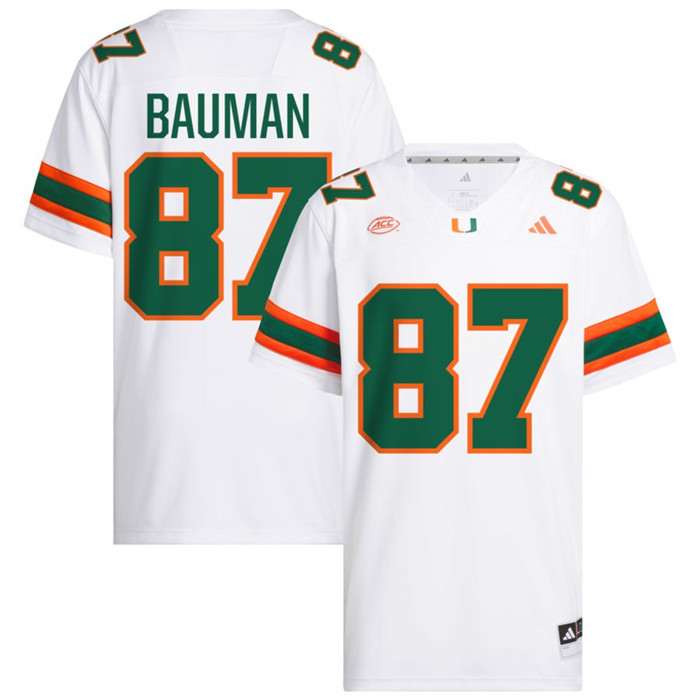 Miami Hurricanes #87 Alex Bauman 2025 White College Football Game Jersey