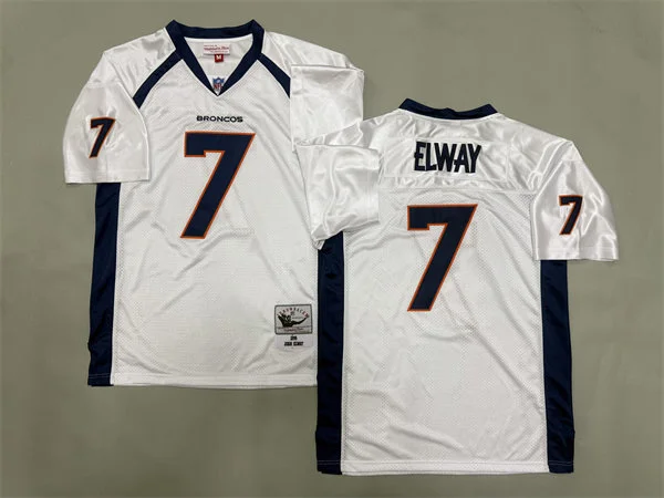 Mens Denver Broncos #7 John Elway 1998 White Throwback Jersey