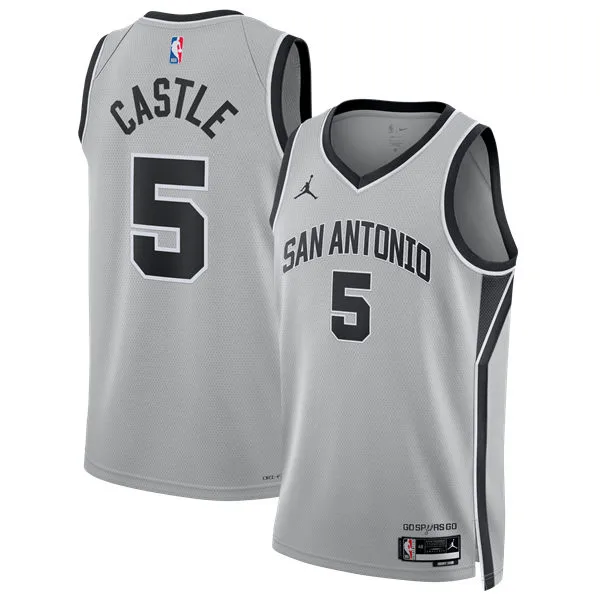 Men's San Antonio Spurs #5 Stephon Castle 2025-26 Silver Statement Edition Swingman Jersey