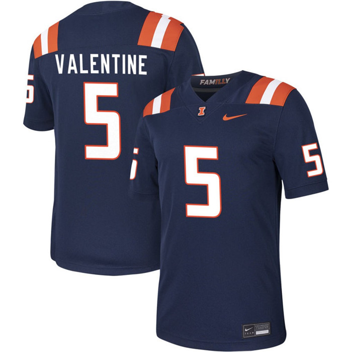 Illinois Fighting Illini #5 Ca'Lil Valentine 2025 Navy Football Game Jersey
