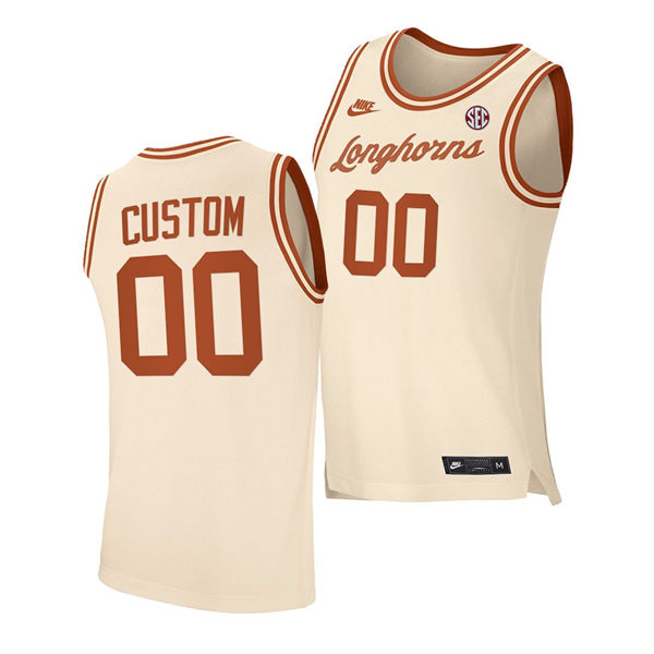 Men's Youth Texas Longhorns Custom 2025 SEC Cream College Basketball Retro Limited Jersey