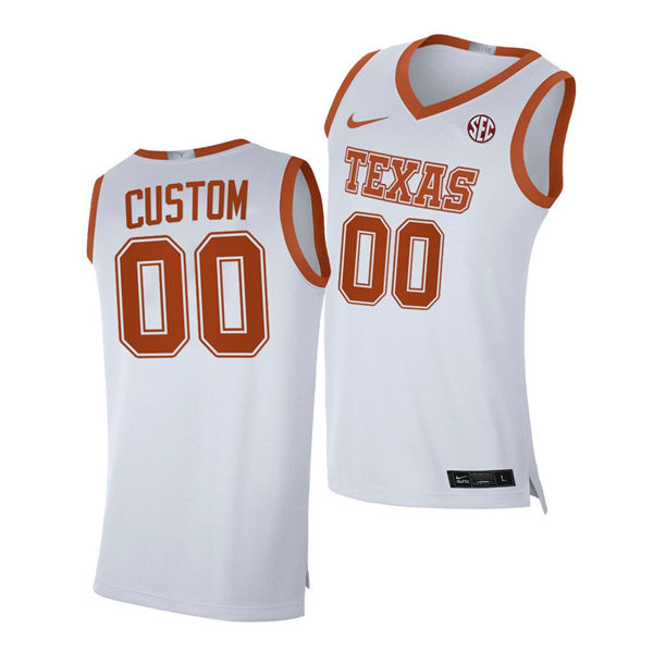Men's Youth Texas Longhorns Custom Nike 2025 SEC White College Basketball Game Jersey