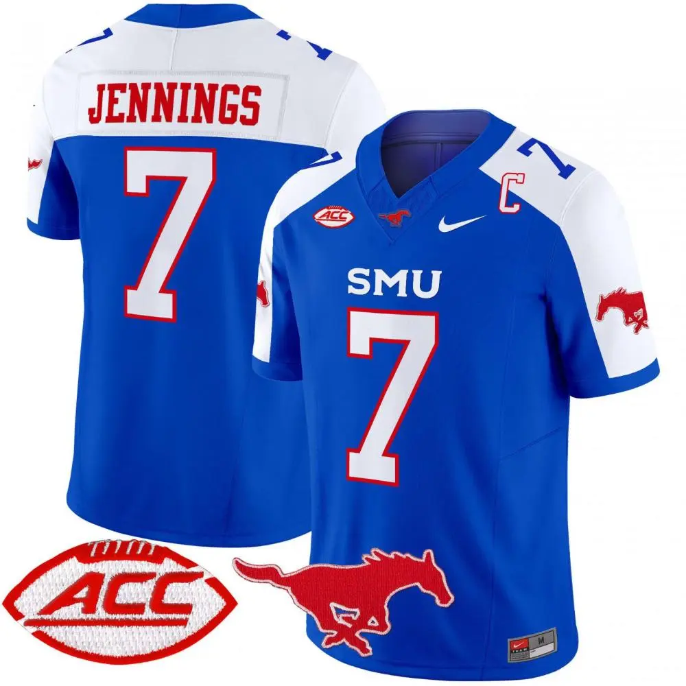 SMU Mustangs #7 Kevin Jennings Royal White Gratitude Limited Football Jersey