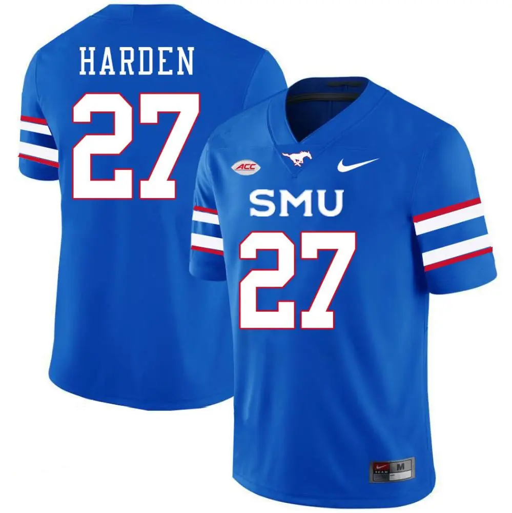 SMU Mustangs #27 TJ Harden 2025 Royal Football Game Jersey