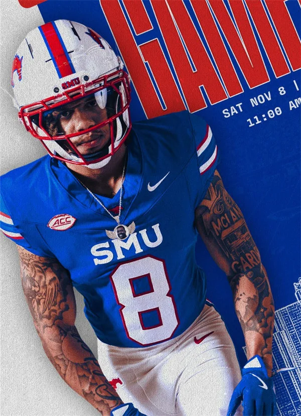 SMU Mustangs #8 YAMIR KNIGHT 2025 Royal Football Game Jersey