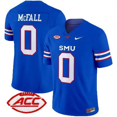 SMU Mustangs #0 Derrick McFall 2025 Royal Football Game Jersey