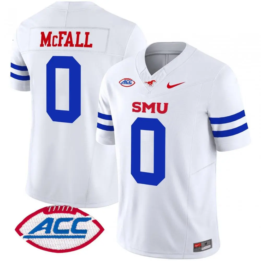 SMU Mustangs #0 Derrick McFall 2025 White Football Game Jersey
