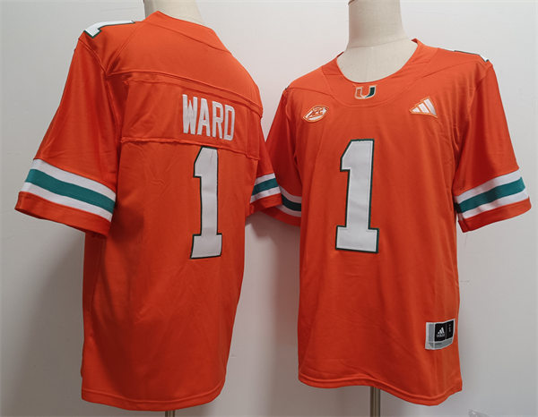 Mens Miami Hurricanes #1 Cam Ward 2024 Orange Football Game Jersey