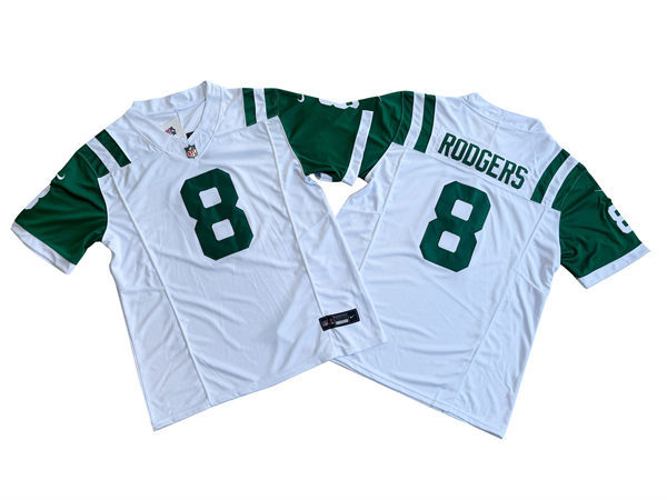 Men's New York Jets #8 Aaron Rodgers White Alternate Classic Jersey