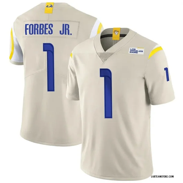 Mens Los Angeles Rams #1 Emmanuel Forbes Jr. Nike Bone Vapor Vapor F.U.S.E. Limited Jersey
