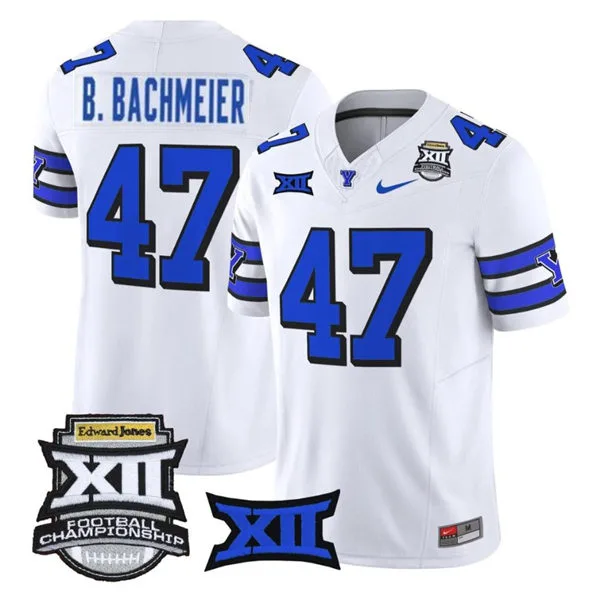 BYU Cougars #47 Bear Bachmeier White 100Th Anniversary College Football Throwback Jersey