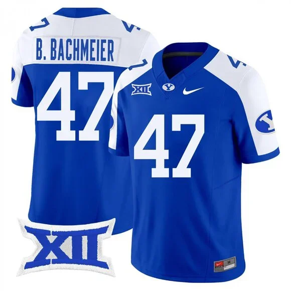 BYU Cougars #47 Bear Bachmeier Nike Royal White Gratitude Football Limited Jersey