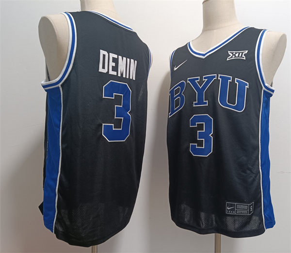 Mens BYU Cougars #3 Egor Demin 2025 XII Black Basketball Game Jersey