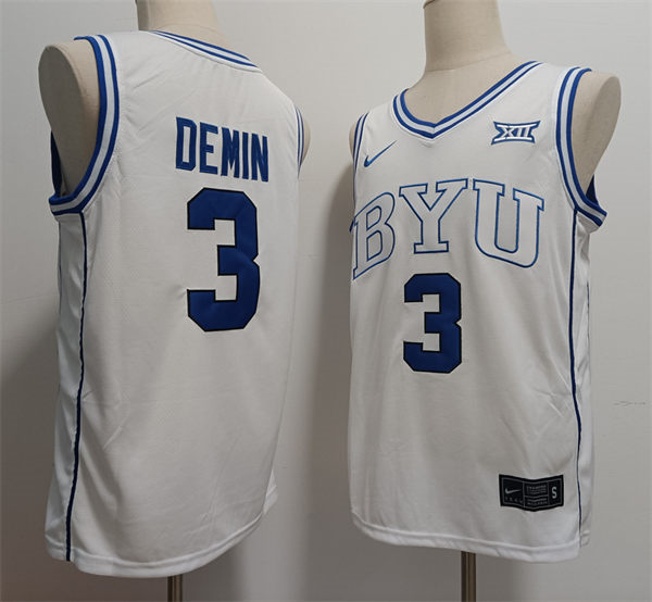 Mens BYU Cougars #3 Egor Demin 2025 XII White Basketball Game Jersey
