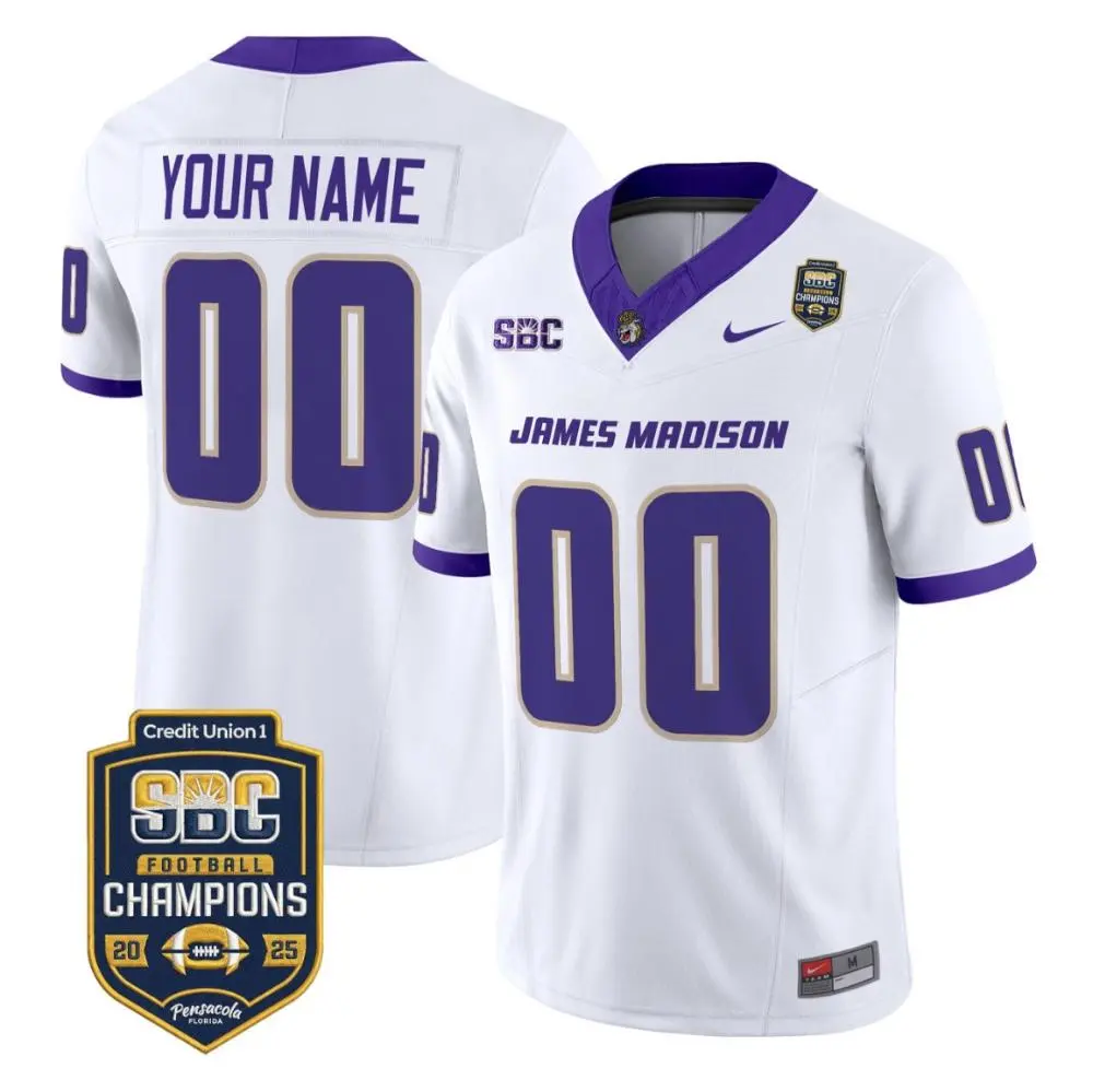 James Madison Dukes Custom White 2025 SBC Football Champions Game Jersey