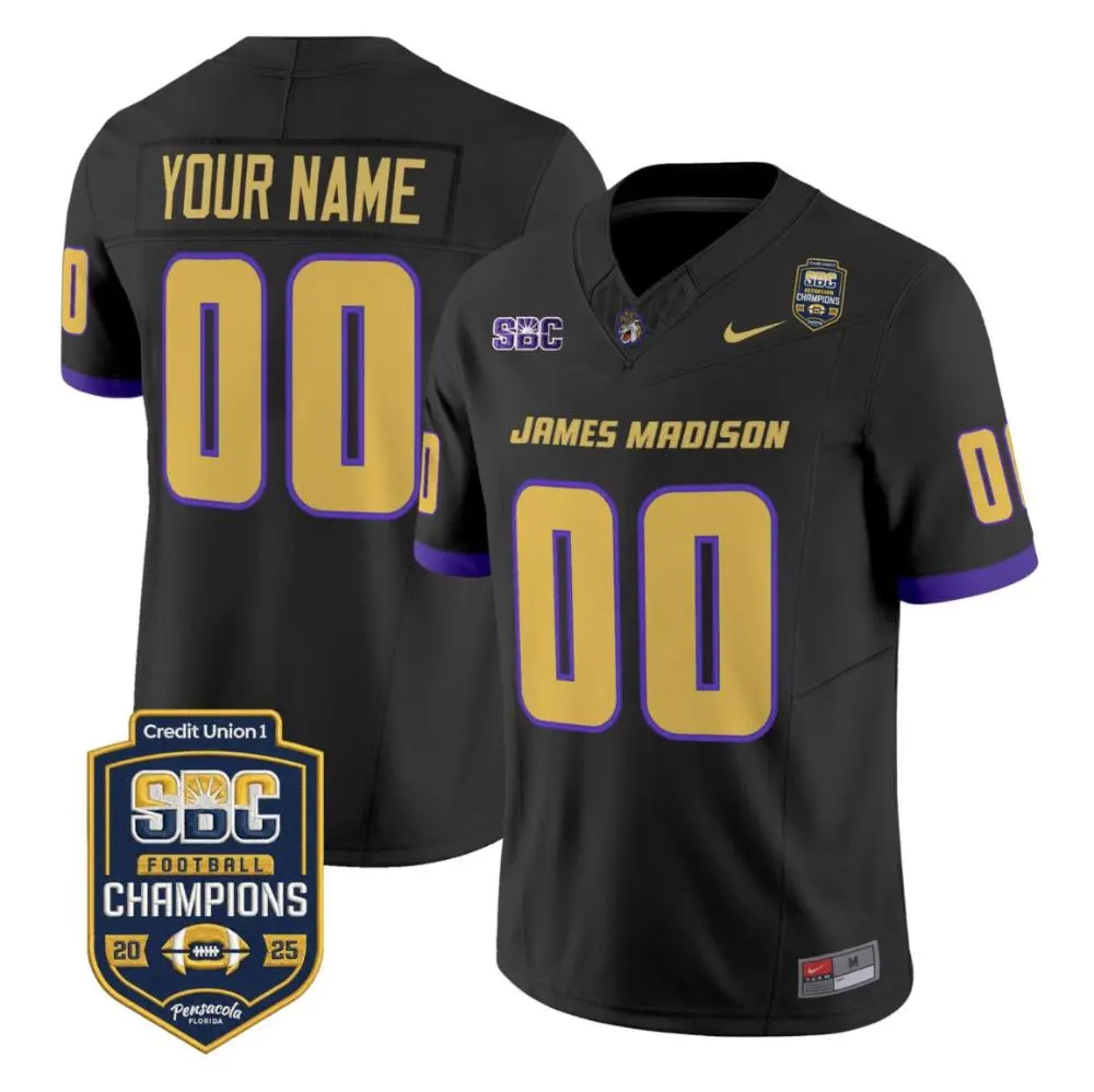 James Madison Dukes Custom Black 2025 SBC Football Champions Game Jersey