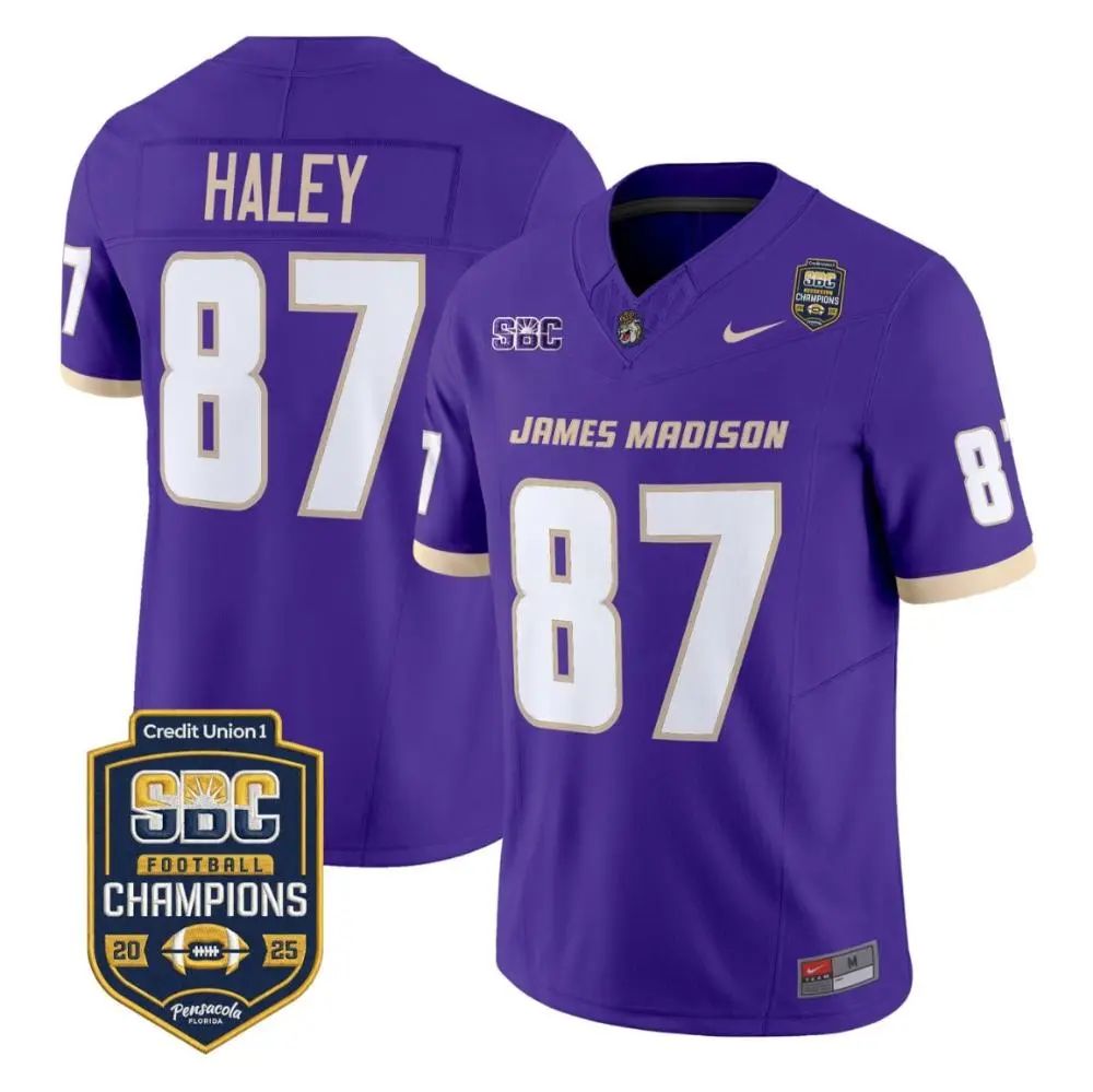 James Madison Dukes #87 Charles Haley 2025 Purple Football Game Jersey