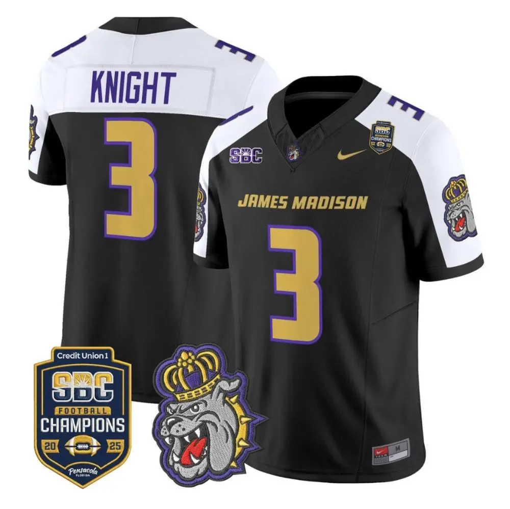 James Madison Dukes #3 Wayne Knight Black White Gratitude Limited Football Jersey