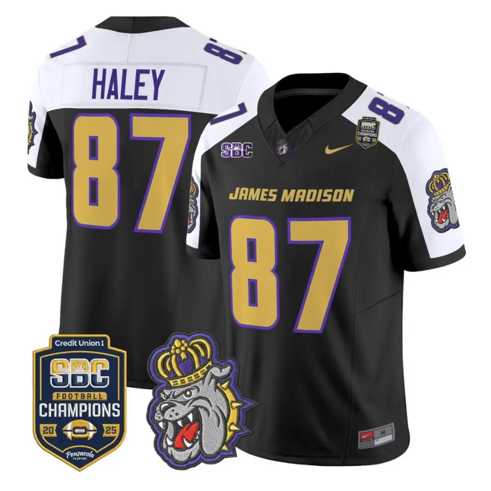 James Madison Dukes #87 Charles Haley Black White Gratitude Limited Football Jersey