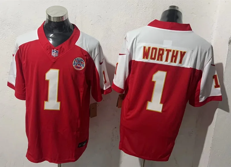Men's Kansas City Chiefs #1 Xavier Worthy Red White Gratitude F.U.S.E. Vapor Limited Jersey