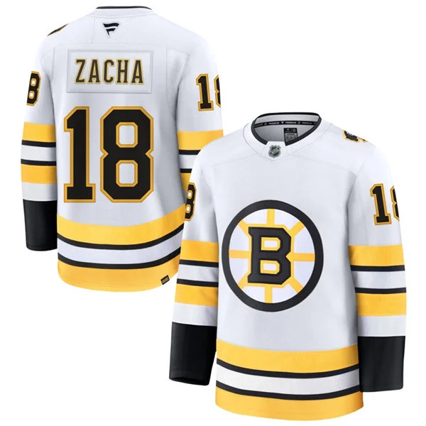 Mens Boston Bruins #18 Pavel Zacha Fanatics 2025 Away White Premium Jersey
