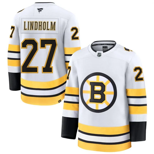 Mens Boston Bruins #27 Hampus Lindholm Fanatics 2025 Away White Premium Jersey