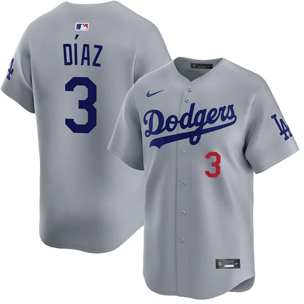 Mens Los Angeles Dodgers #3 Edwin Diaz Nike Gray Road Limited Player Jersey