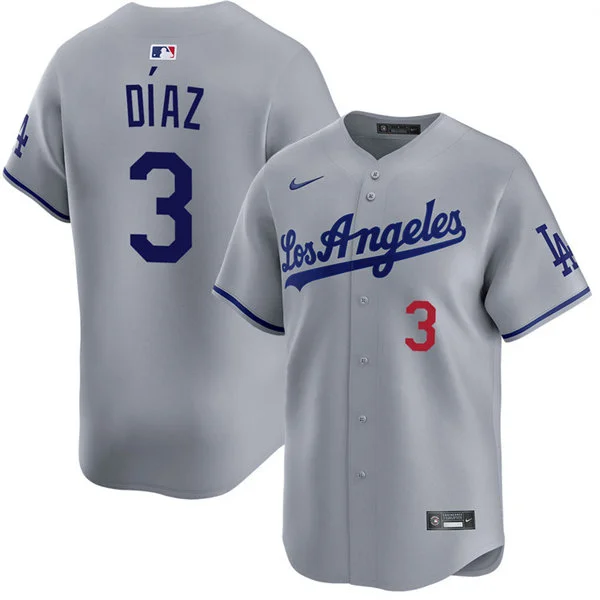 Mens Los Angeles Dodgers #3 Edwin Diaz Nike Gray Los Angeles Limited Player Jersey