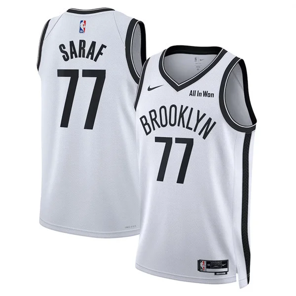 Mens Brooklyn Nets #77 Ben Saraf Nike White Association Edition Swingman Jersey