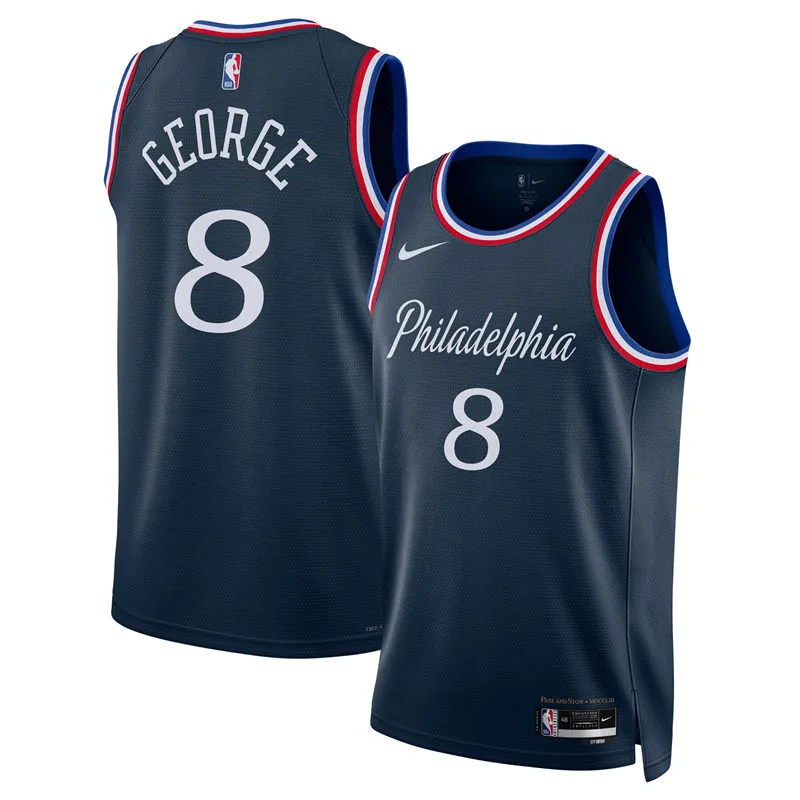 Mens Philadelphia 76ers #8 Paul George Nike Navy 2025-26 City Edition Swingman Jersey