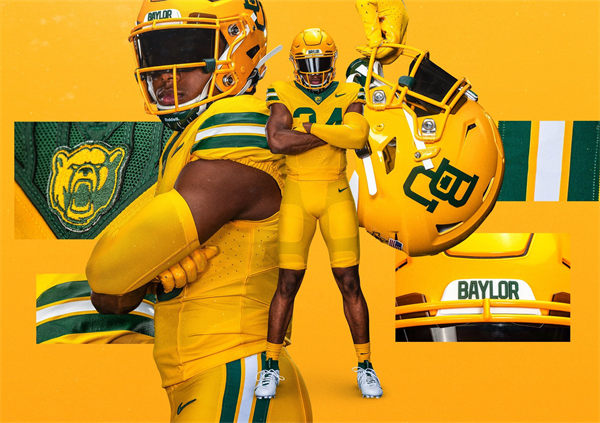 Mens Youth Baylor Bears Custom 2025 Yellow Football Game Jersey