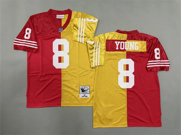 Men's San Francisco 49ers #8 Steve Young 1994 Red Gold Split Two Tone Throwback Jersey