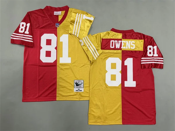 Men's San Francisco 49ers #81 Terrell Owens 1996 Gold Split Two Tone Throwback Jersey