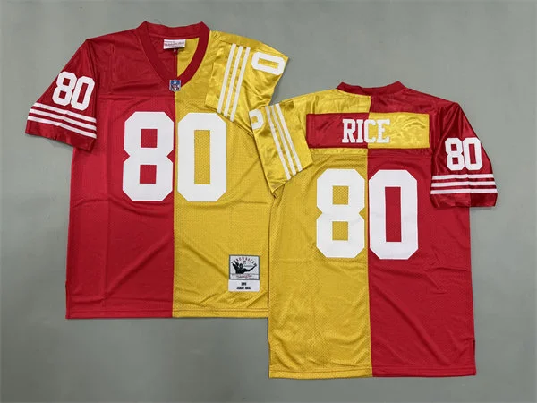Men's San Francisco 49ers #80 Jerry Rice 1994 Red Gold Split Two Tone Throwback Jersey