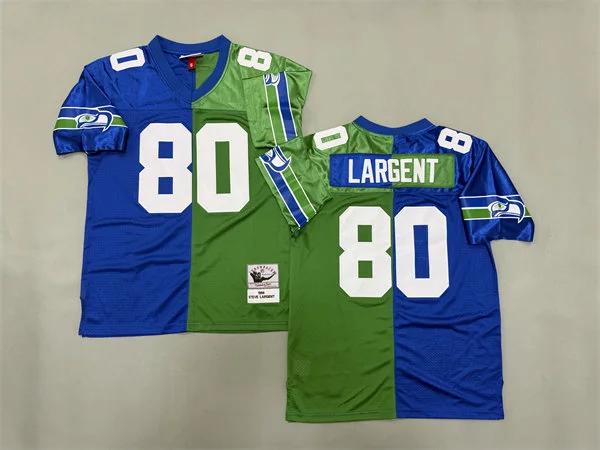 Men's Seattle Seahawks #80 Steve Largent 1985 Royal Green Split Two Tone Throwback Jersey