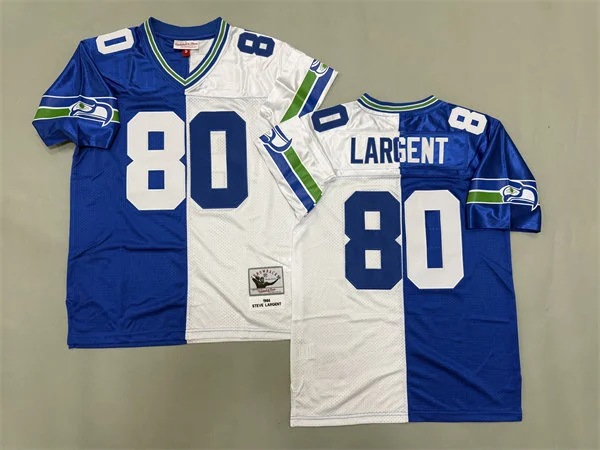 Men's Seattle Seahawks #80 Steve Largent 1985 Royal White Split Two Tone Throwback Jersey